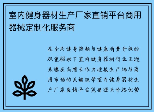 室内健身器材生产厂家直销平台商用器械定制化服务商
