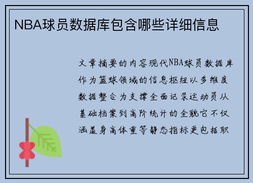 NBA球员数据库包含哪些详细信息